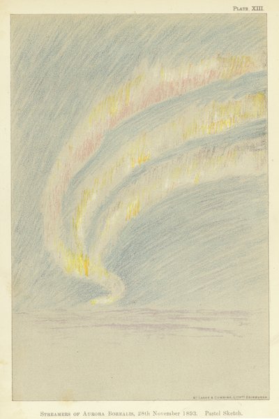 Strisce di aurora boreale, 28 novembre 1893, schizzo a pastello da Fridtjof Nansen