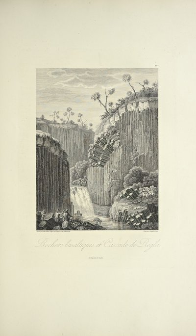 Rocce basaltiche e la cascata di Regla, disegnate da Gmelin, incise da Bouquet, illustrazione da 