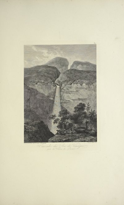 Cascate del Rio de Vinagre, vicino al vulcano di Purace, disegnato da Koch, inciso da Arnold, illustrazione da 