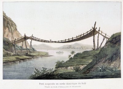 Ponte sospeso a corde in Sud America, basato su un disegno di Alexander Von Humboldt da Friedrich Alexander Baron von (after) Humboldt