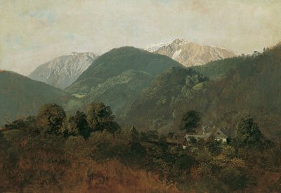 Vista da Scheuchenstein verso Gauermannhof con Schneeberg sullo sfondo da Friedrich August Mathias Gauermann