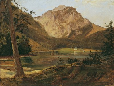 Il lago Langbathsee anteriore con le montagne Höllengebirge da Friedrich August Mathias Gauermann