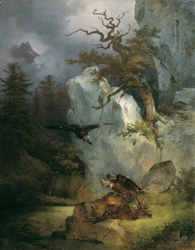 Un avvoltoio su un cervo morto da Friedrich August Mathias Gauermann