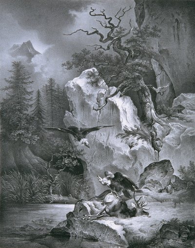 Avvoltoio con cervo morto da Friedrich August Mathias Gauermann