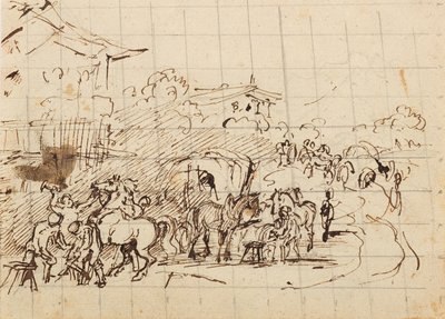 Cavalli davanti a una fucina da Friedrich August Mathias Gauermann