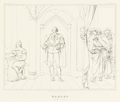 Amleto, Atto III, Scena 1 (incisione) da Friedrich August Moritz Retzsch