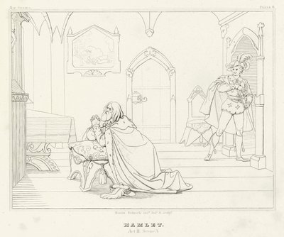 Amleto, Atto III, Scena 3 (incisione) da Friedrich August Moritz Retzsch