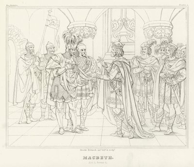Macbeth, Atto I, Scena 4 (incisione) da Friedrich August Moritz Retzsch