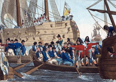 Napoleone Bonaparte prigioniero degli inglesi viene portato dal Bellerophon al Northumberland l