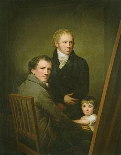 Autoritratto con la figlia adottiva Lina Groger e il pittore Heinrich Jakob Aldenrath, c.1801-15 da Friedrich Carl Groger