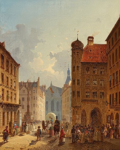 Monaco - Vista dalla Kaufingerstraße sul Vecchio Municipio da Friedrich Eibner