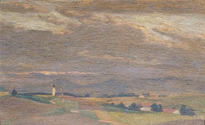 Paesaggio serale con campanile da Friedrich Hasslwander
