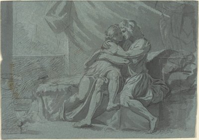 Amanti abbracciati in abiti classici / Una donna in abiti classici che guarda in alto da Friedrich Heinrich Füger after Raphael