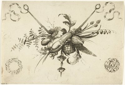 Festone con fiori, foglie e frutti (serie di festoni di fiori e frutti) da Friedrich Jacob Morisson