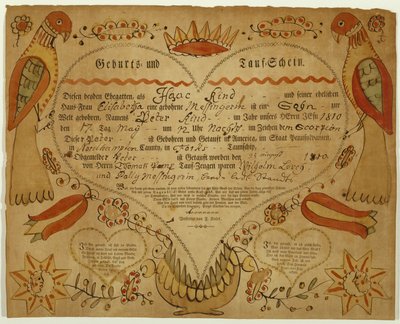 Certificato di nascita e battesimo, c. 1790-1800 da Friedrich Krebs