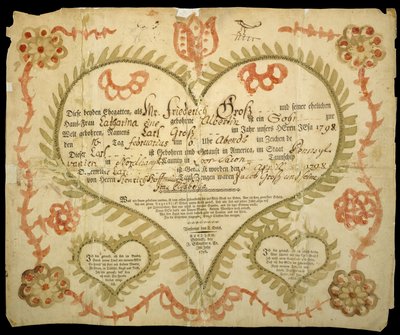 Certificato di nascita e battesimo, c. 1800 da Friedrich Krebs