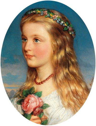 Friedrich Krepp Ritratto di ragazza con corona di fiori e rose da Friedrich Krepp