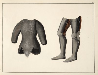 Armatura, tavola da Una storia dello sviluppo e delle usanze della cavalleria, di Dr. Franz Kottenkamp, pubblicato da Carl Hoffmann, 1842 da Friedrich Martin von Reibisch