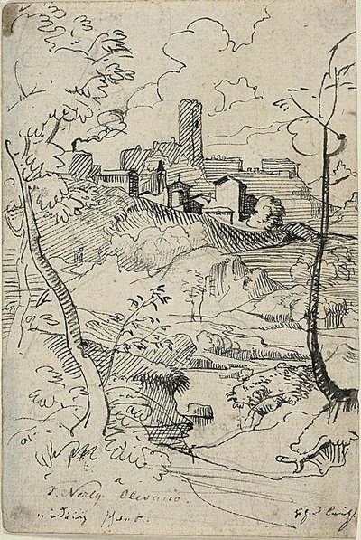 Città italiana con fiume (recto); veduta di una città (verso) da Friedrich Nerly