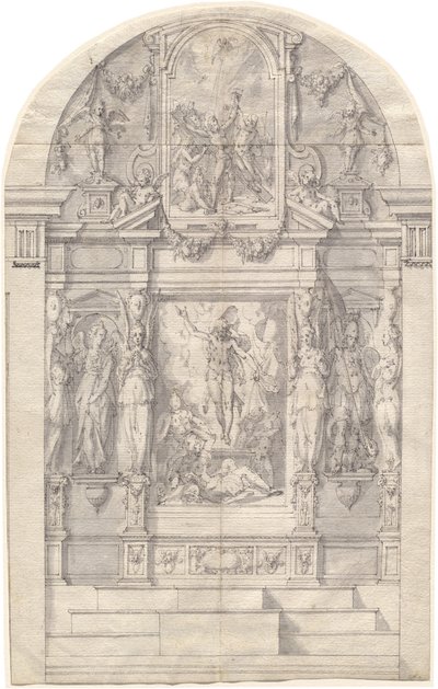 Un altare elaborato con la Resurrezione di Cristo e il Martirio di San Andrea da Friedrich Sustris