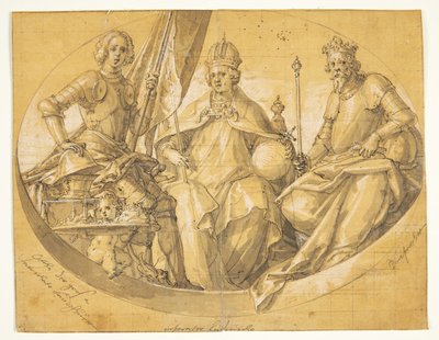 Bozzetto per un dipinto a soffitto ovale(?) raffigurante i re Ottone il Grande (912-973), Ludovico il Ricco (1417-1479) e Ruprecht (1352-1410) da Friedrich Sustris