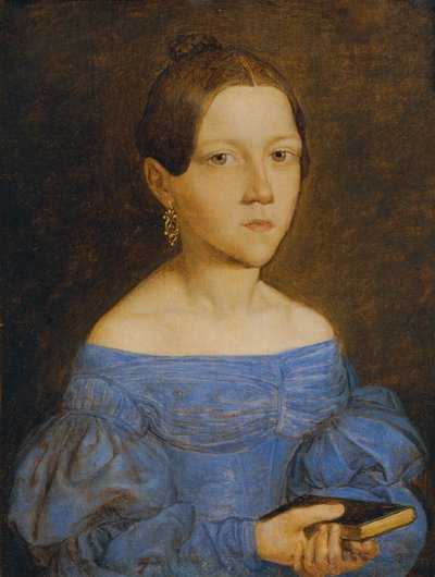 Ritratto di una giovane ragazza in abito blu da Friedrich Wasmann