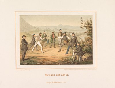 Mensur su Stofs. Immagini dalla vita degli studenti tedeschi, 1865 da Friedrich Wilhelm Geiling