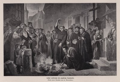 Martin Lutero brucia la bolla papale a Wittenberg, Germania da Friedrich Wilhelm Heinrich Martersteig