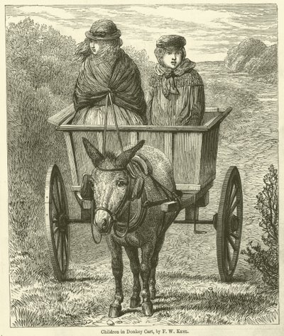 Bambini su un carretto trainato da asini (incisione) da Friedrich Wilhelm Keyl