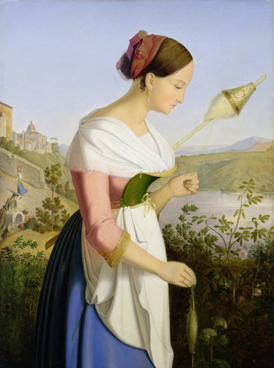 Ragazza italiana con un vestito da filatura da Friedrich Wilhelm Mueller