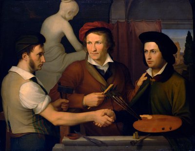 Autoritratto con suo fratello Ridolfo e Bertel Thorvaldsen, 1815-1816 da Friedrich Wilhelm von Schadow
