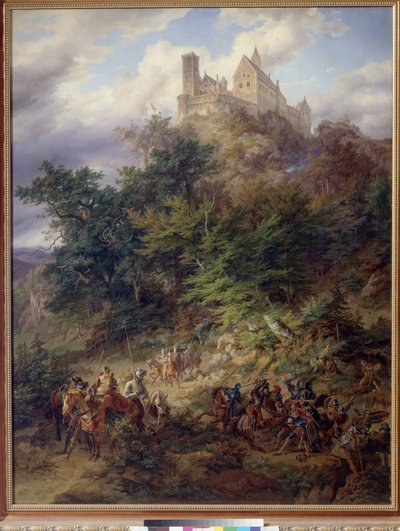 Paesaggio con cavalieri (La Wartburg) di Preller, Friedrich, il Vecchio da Friedrich the Elder Preller