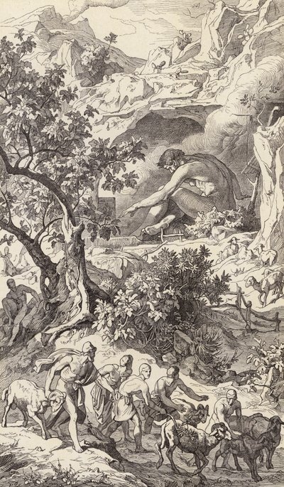 Ulisse passa la grotta di Polifemo da Friedrich the Elder Preller