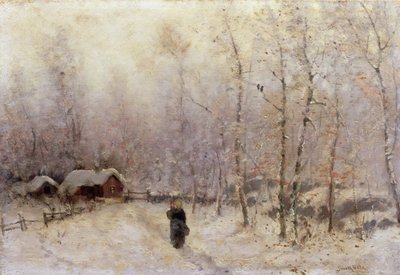 Donna con bambino in paesaggio invernale da Frithjof Smith Hald