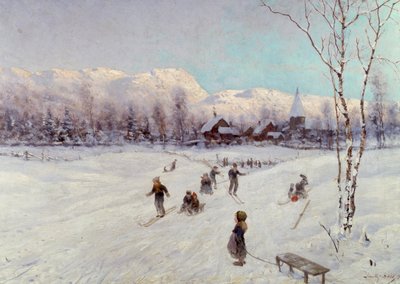 Scena di slittino norvegese, 1875 da Frithjof Smith Hald