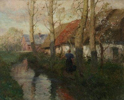 Un fiume in Normandia con una donna che porta l