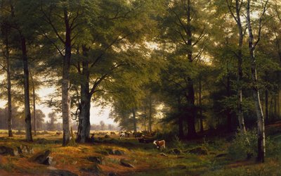Paesaggio boscoso con un mandriano da Fritz Carl Werner Ebel