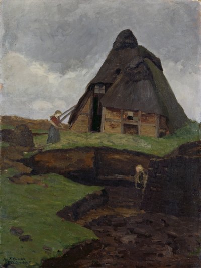 Cottage di Mire con bambino da Fritz Overbeck