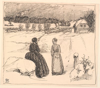 Là fuori nella neve sedeva una donna con lunghi vestiti neri... da Fritz Syberg