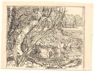 Un lago con quattro cigni da Fritz Syberg