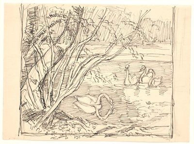 Un lago con quattro cigni da Fritz Syberg