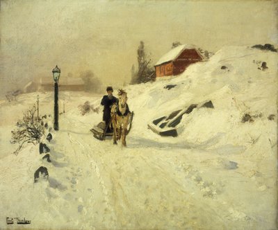 Slitta trainata da cavalli in un paesaggio invernale da Frits Thaulow