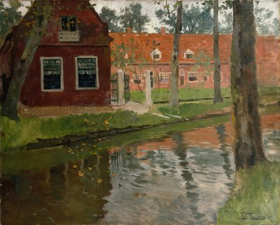 Da Vollendam, casa rossa, acqua da Fritz Thaulow