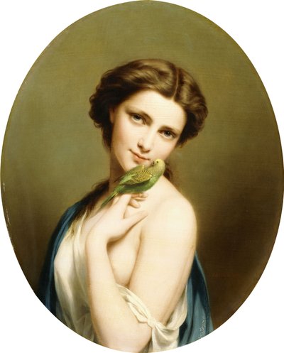 Una giovane bellezza con un pappagallino da Fritz Zuber Buhler