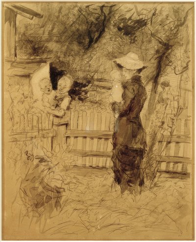 Donne con bambini in braccio nel giardino da Fritz von Uhde