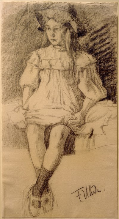 Ragazza seduta con cappello da Fritz von Uhde