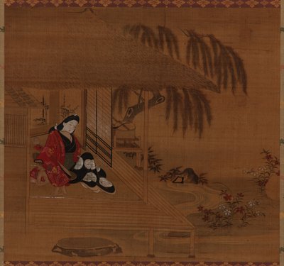 Giardino, interno e ragazza seduta, periodo Edo, 1615-1868 da Furuyama Moroshige