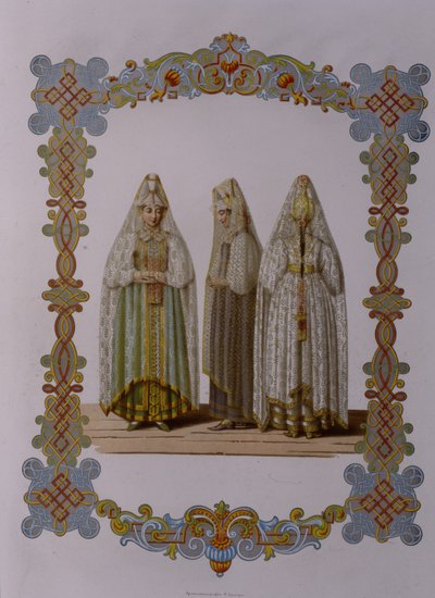 Costumi delle fanciulle di Torzhok dalla serie Abbigliamento dello stato russo, 1851 da Fyodor Grigoryevich Solntsev