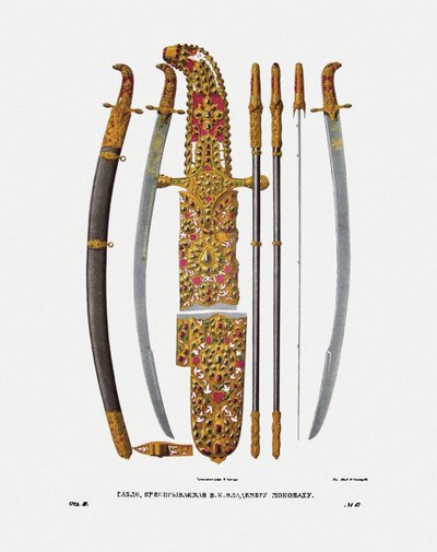 La sciabola del Gran Principe Vladimir II Monomakh di Kiev, 1840s da Fyodor Grigoryevich Solntsev