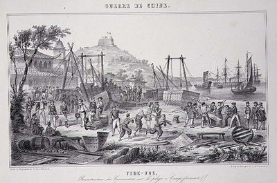 Riassemblaggio di cannoni sulla spiaggia di Tche-Fou, da 